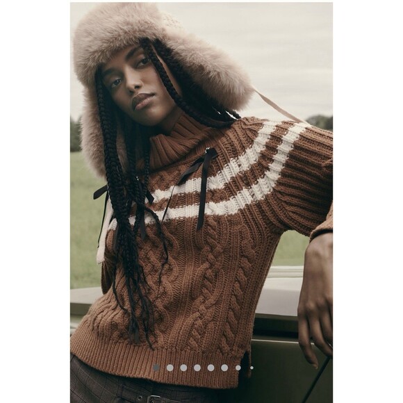 Anthropologie Maeve Turtleneck Balloon-Sleeve Bow Sweater Size Sm Honey NWT - Picture 6 of 9